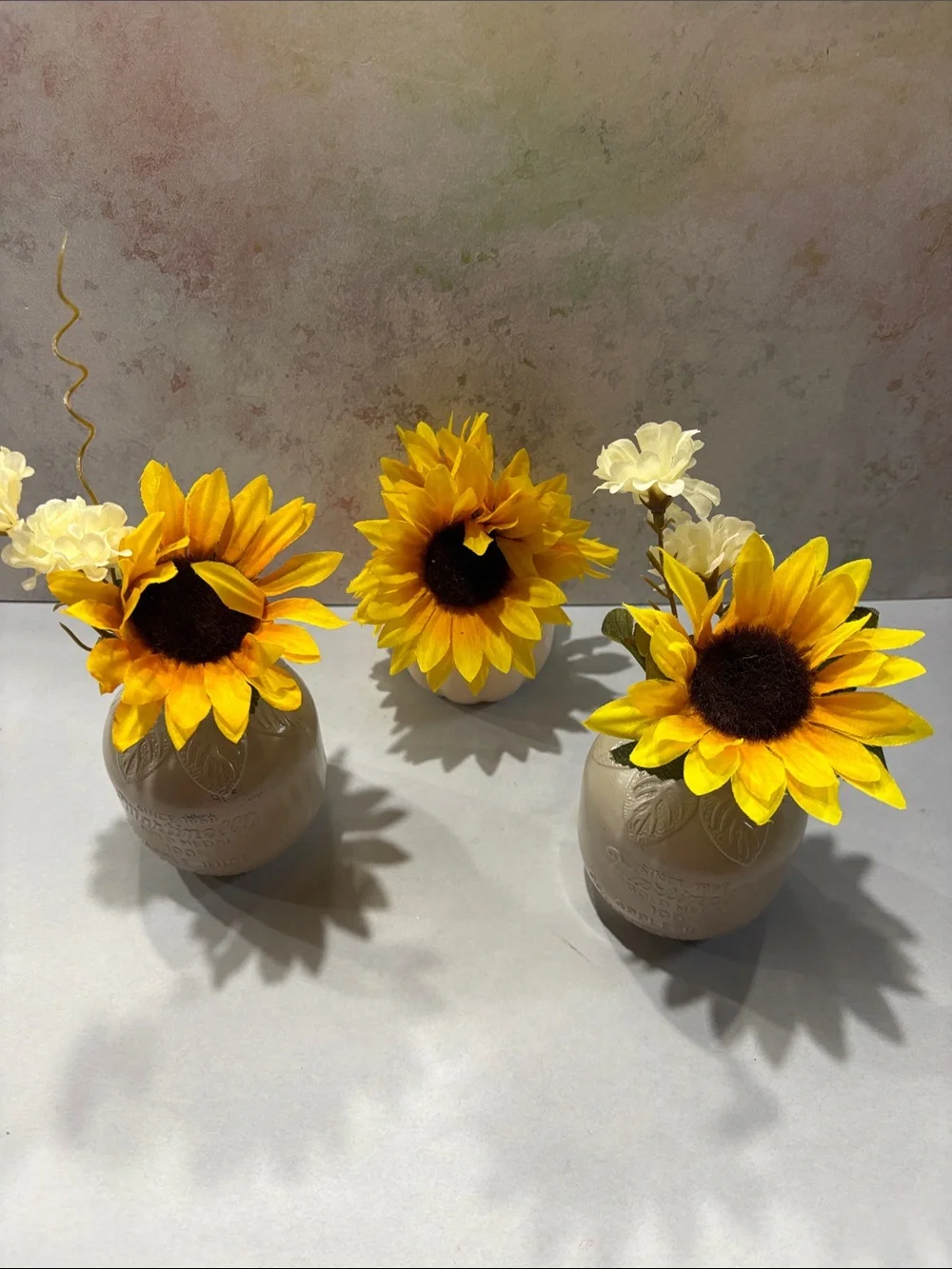 Set of 3 pumpkin apple Mason Jar Vase fall Sunflower Arrangements